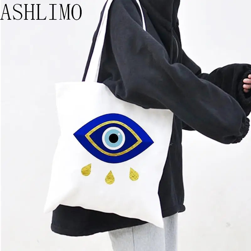 Evil Eye Large Capacity Women Canvas Shoulder Bag Tote Handbag