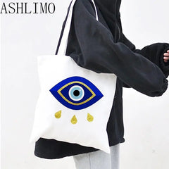Evil Eye Large Capacity Women Canvas Shoulder Bag Tote Handbag