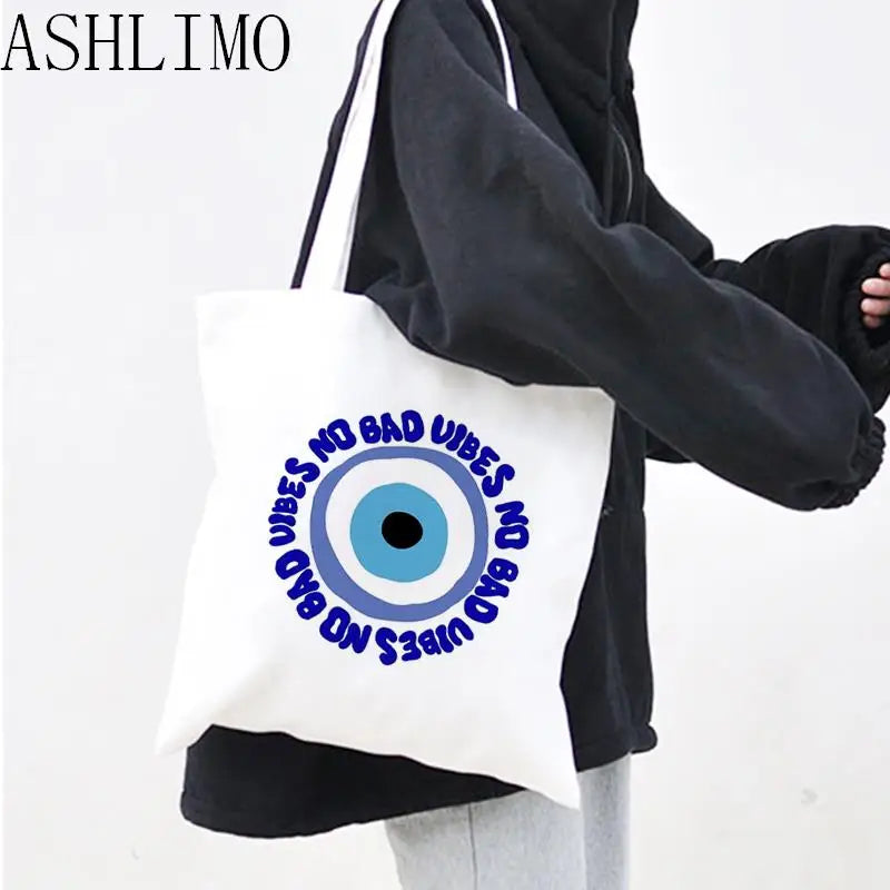 Evil Eye Large Capacity Women Canvas Shoulder Bag Tote Handbag