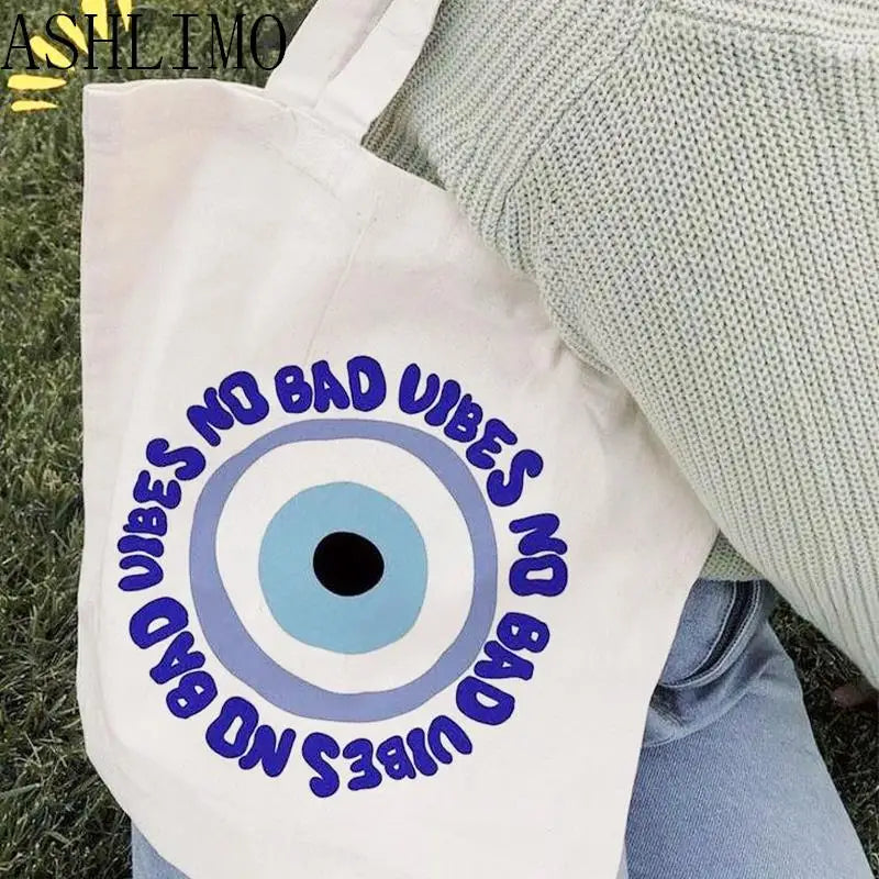Evil Eye Large Capacity Women Canvas Shoulder Bag Tote Handbag