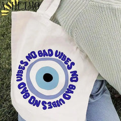 Evil Eye Large Capacity Women Canvas Shoulder Bag Tote Handbag
