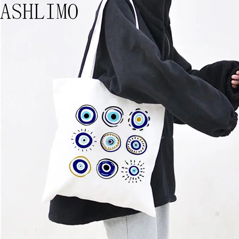 Evil Eye Large Capacity Women Canvas Shoulder Bag Tote Handbag