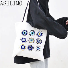 Evil Eye Large Capacity Women Canvas Shoulder Bag Tote Handbag