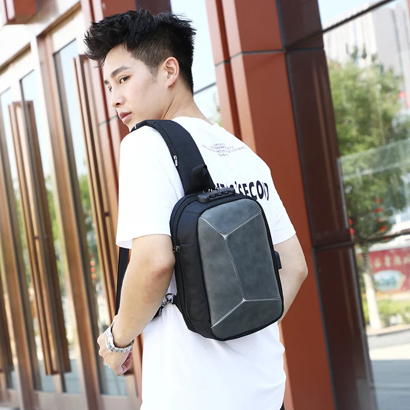 Unisex Sling Chest Pack USB Charging Sports Crossbody Handbags