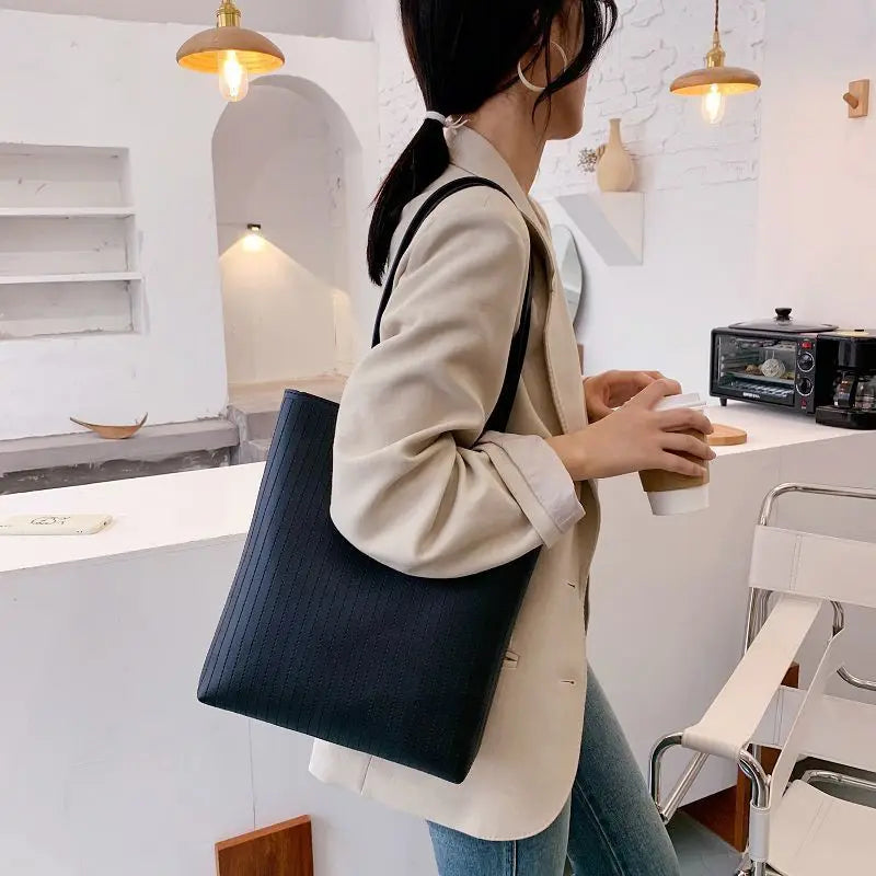 Shoulder Bag Women Casual PU Leather Large Capacity Shopping Bag