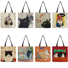 Foldable Cat Print Shoulder Bag Women Tote Shopper Cartoon High Capacity