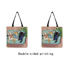 Foldable Cat Print Shoulder Bag Women Tote Shopper Cartoon High Capacity