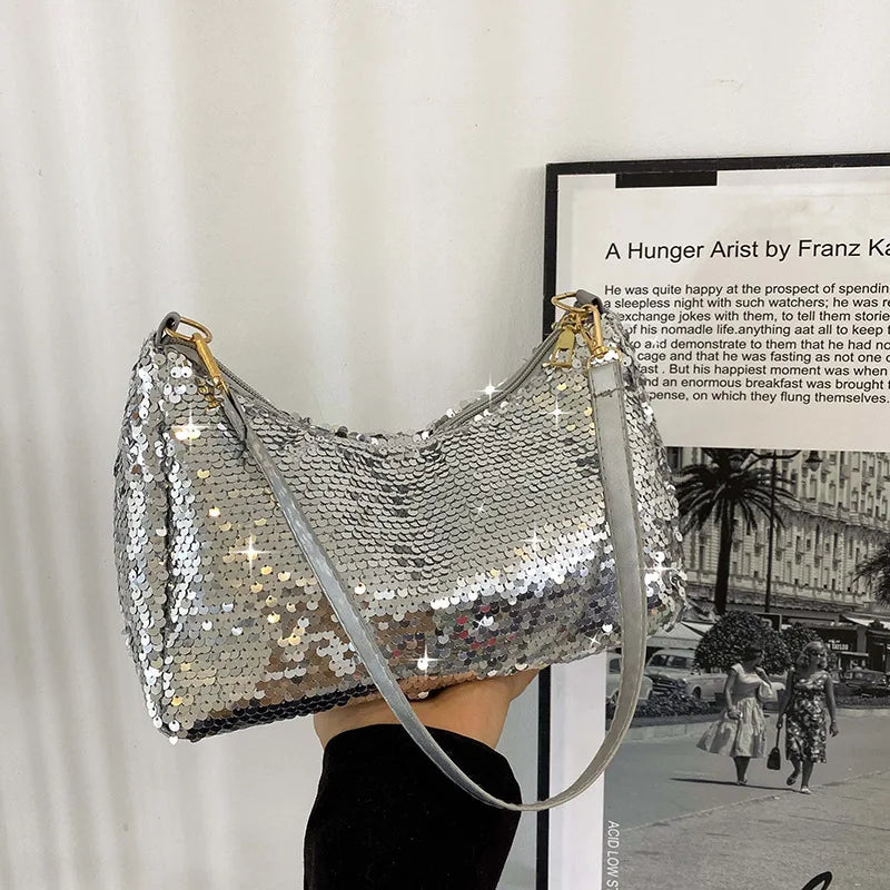 Sequined Shoulder Bag Women Baguette Bags Shining Glitter Party Handbag