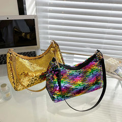 Sequined Shoulder Bag Women Baguette Bags Shining Glitter Party Handbag