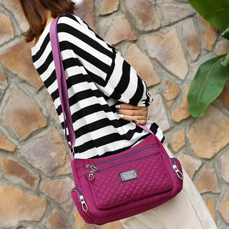 Waterproof Plaid Shoulder Bag Nylon Crossbody Bag Lady Handbags