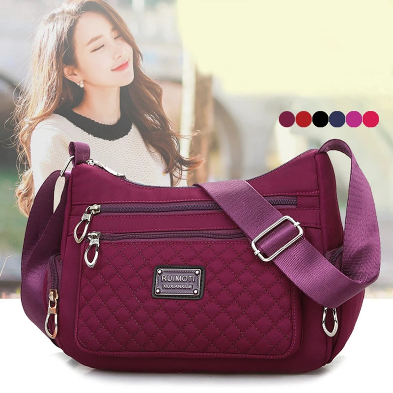 Waterproof Plaid Shoulder Bag Nylon Crossbody Bag Lady Handbags