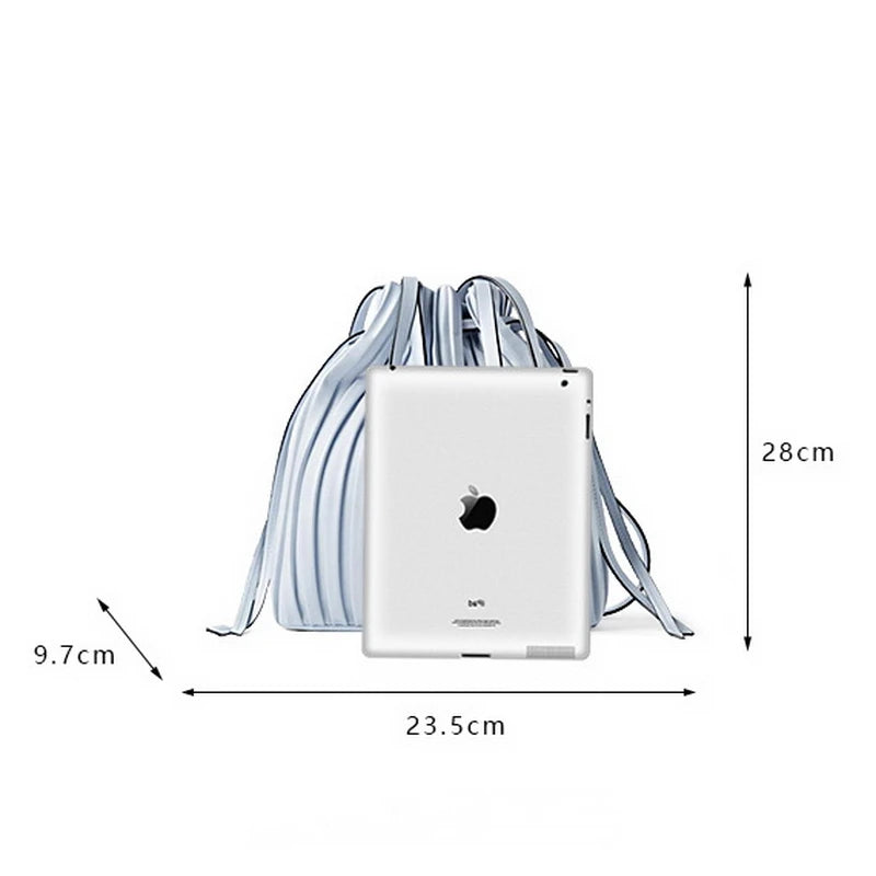 Pleated Stripe Bucket Bag Women Shoulder Bag