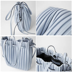 Pleated Stripe Bucket Bag Women Shoulder Bag