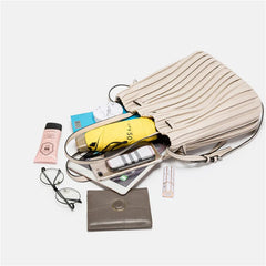 Pleated Stripe Bucket Bag Women Shoulder Bag