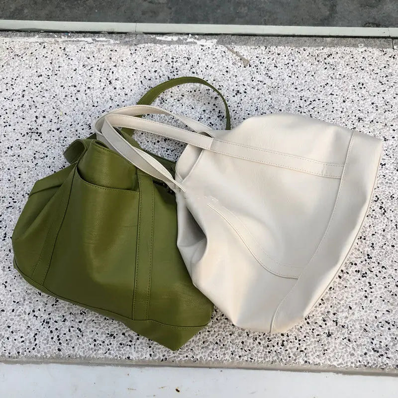 Shoulder Bag Women Solid Large Capacity Tote Bag OL High Street Ins PU Handbags