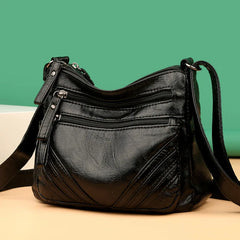 Soft Leather Shoulder Bag Multi-layer Messenger Small Square Bag