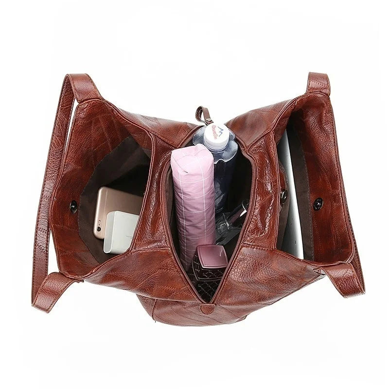 Large Capacity Women's Shoulder Bag Vintage PU Leather