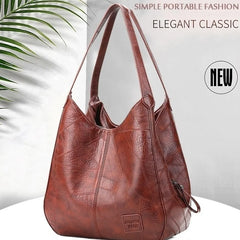 Large Capacity Women's Shoulder Bag Vintage PU Leather