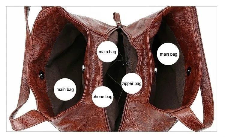 Large Capacity Women's Shoulder Bag Vintage PU Leather