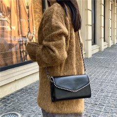 Suede Shoulder Bag Chain Handbag Crossbody Purse Bead Tote Small Pocket