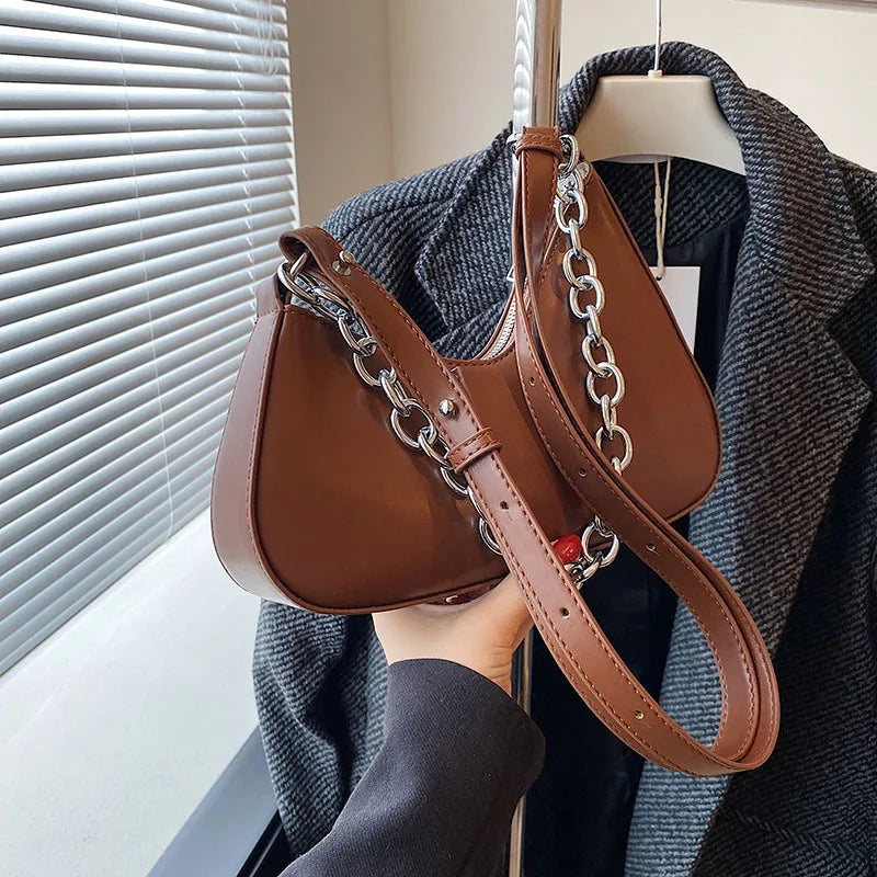 Women's High Messenger Bag Pu Leather Underarm Bag With Chain