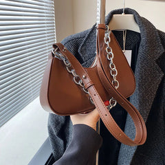 Women's High Messenger Bag Pu Leather Underarm Bag With Chain