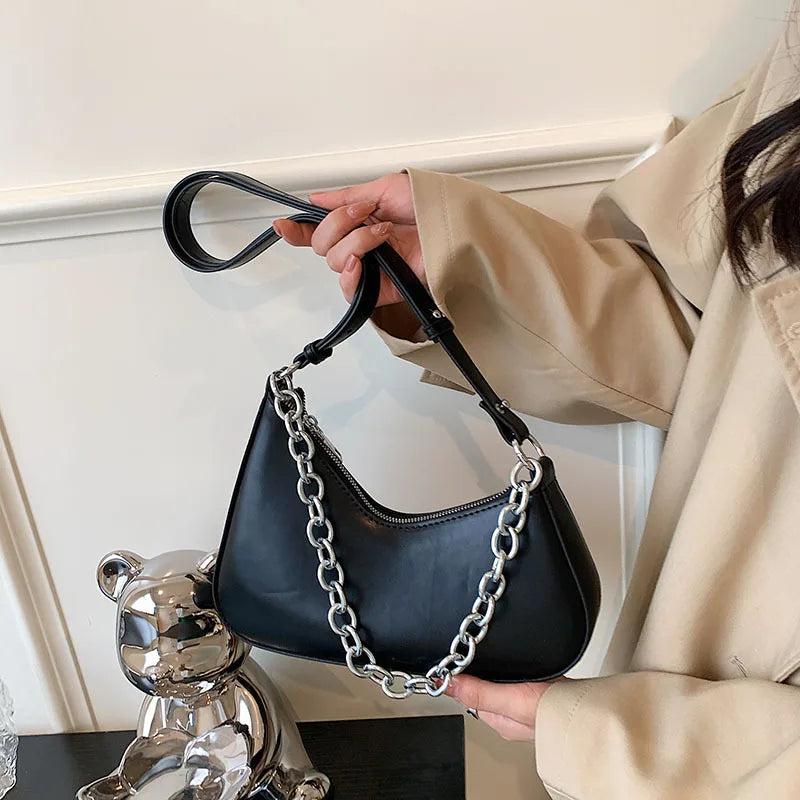 Women's High Messenger Bag Pu Leather Underarm Bag With Chain