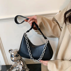 Women's High Messenger Bag Pu Leather Underarm Bag With Chain