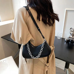 Women's High Messenger Bag Pu Leather Underarm Bag With Chain