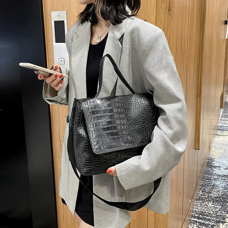 Vintage PU Leather Large Capacity Casual Tote Shoulder Bag Women Handbag