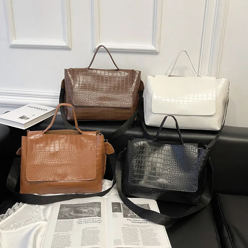Vintage PU Leather Large Capacity Casual Tote Shoulder Bag Women Handbag