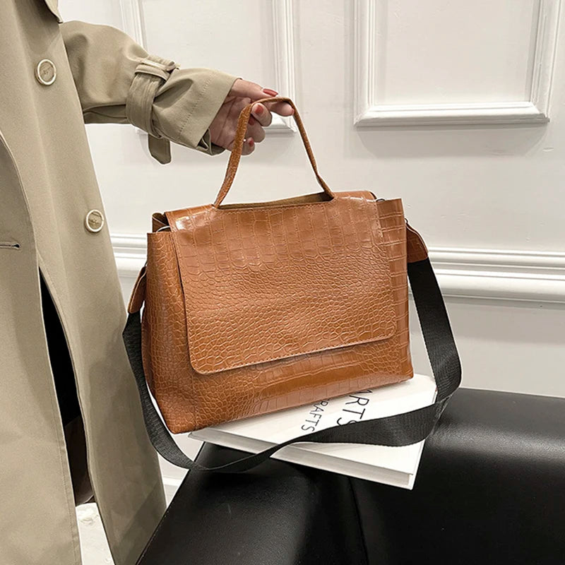 Vintage PU Leather Large Capacity Casual Tote Shoulder Bag Women Handbag