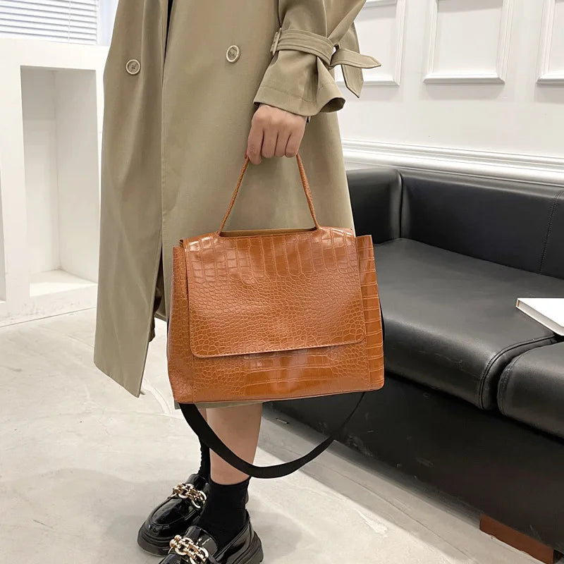 Vintage PU Leather Large Capacity Casual Tote Shoulder Bag Women Handbag