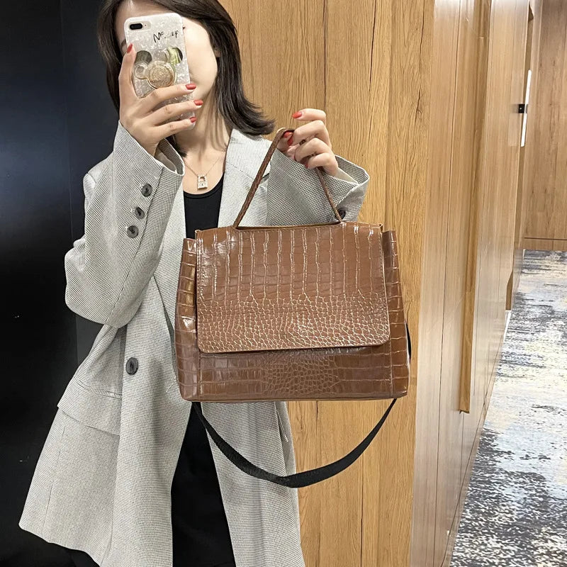 Vintage PU Leather Large Capacity Casual Tote Shoulder Bag Women Handbag