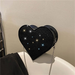 Medium Size Shoulder Bag Rhinestone Heart Handbag