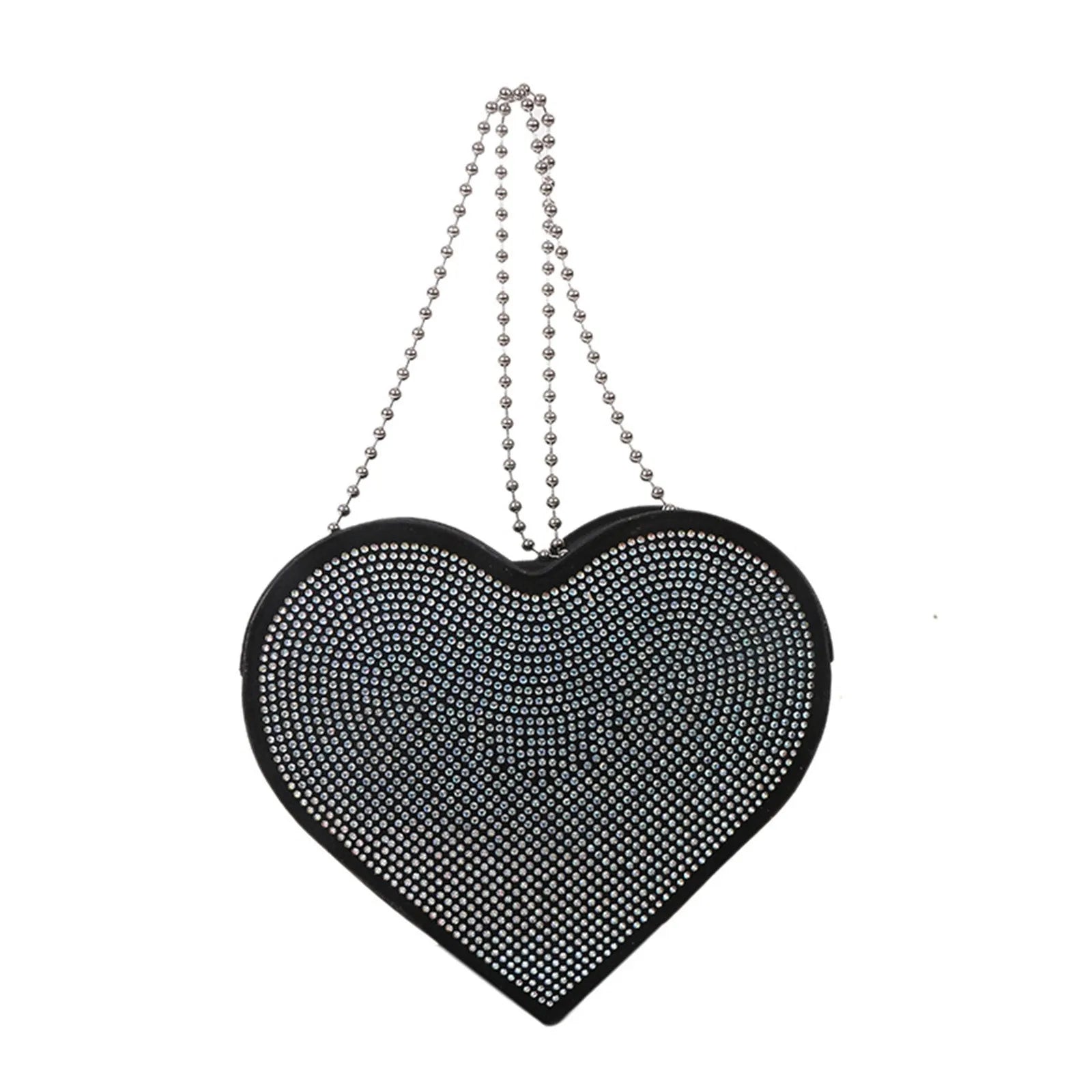 Medium Size Shoulder Bag Rhinestone Heart Handbag