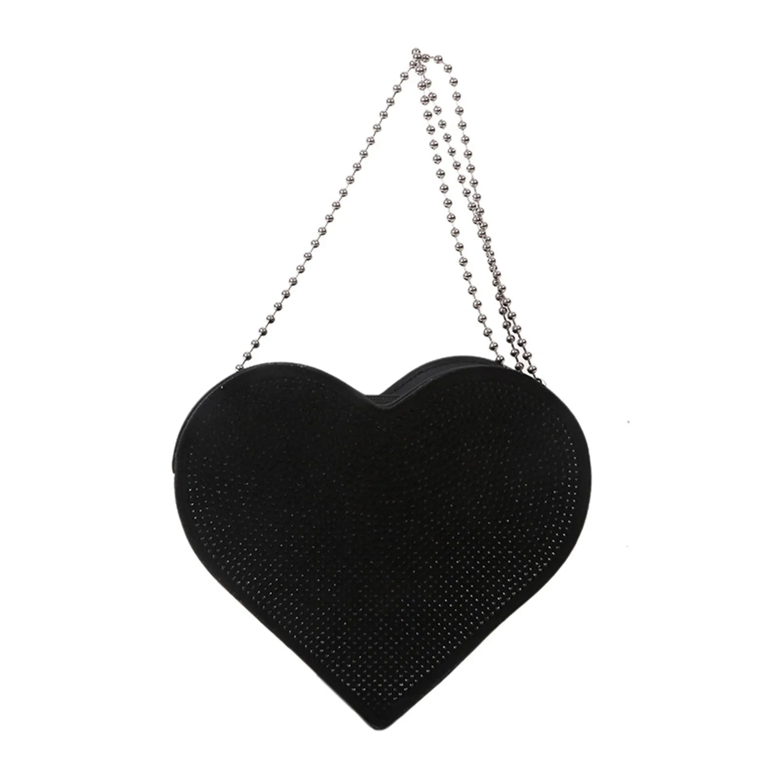 Medium Size Shoulder Bag Rhinestone Heart Handbag
