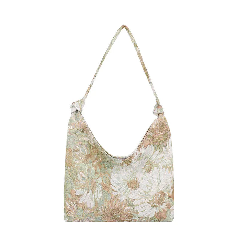 Oil Painting Flowers Print Canvas Shoulder Bag for Women