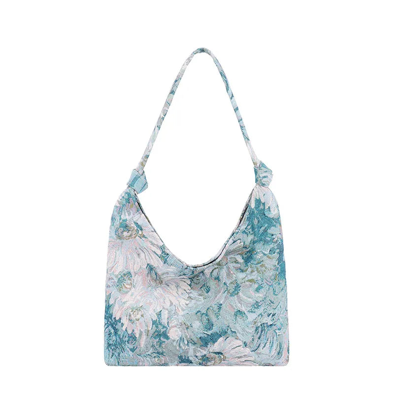 Oil Painting Flowers Print Canvas Shoulder Bag for Women