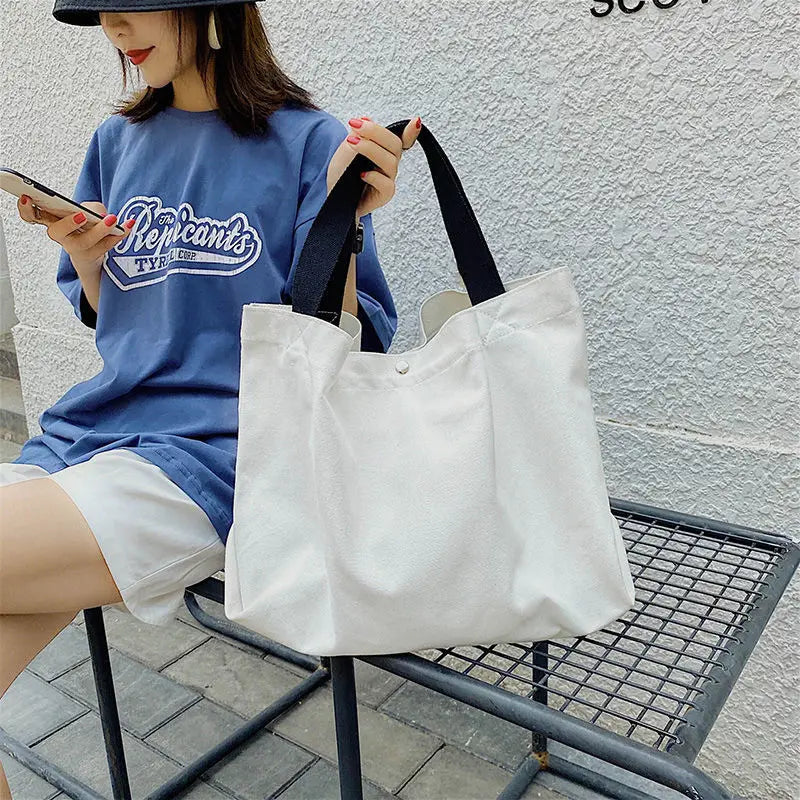 Canvas Shoulder Bag Large Capacity Tote Handbag for Students