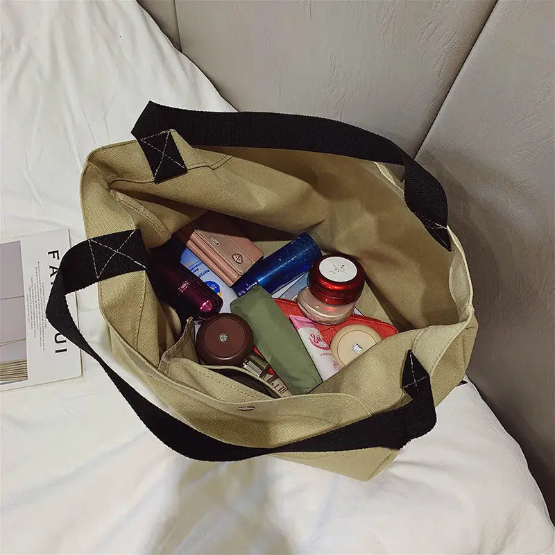 Canvas Shoulder Bag Large Capacity Tote Handbag for Students