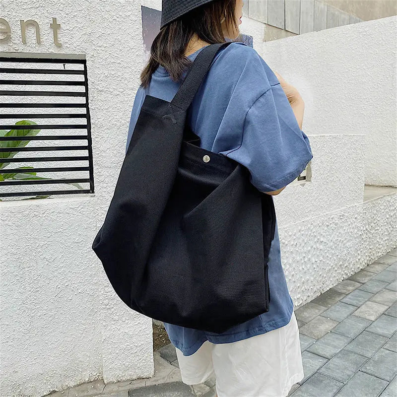 Canvas Shoulder Bag Large Capacity Tote Handbag for Students