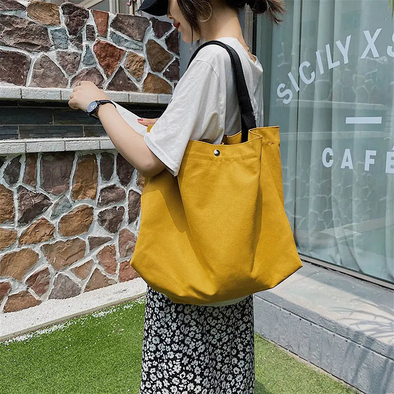 Canvas Shoulder Bag Large Capacity Tote Handbag for Students