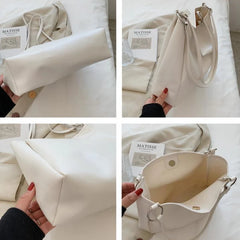 Large Capacity Solid Shoulder Bag PU Leather Office Ladies Tote