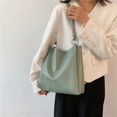 Large Capacity Solid Shoulder Bag PU Leather Office Ladies Tote