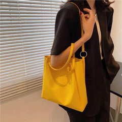 Large Capacity Solid Shoulder Bag PU Leather Office Ladies Tote