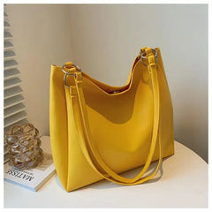 Large Capacity Solid Shoulder Bag PU Leather Office Ladies Tote