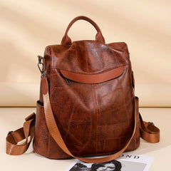 Vintage Leather Women Backpack College Girl Backpack