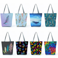 Feather Print Shoulder Bag Casual Women High Capacity Tote Shopping Bag