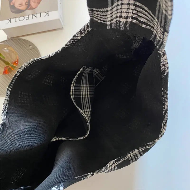Plaid Shoulder Bag Casual Tote for Women Canvas All-match Style